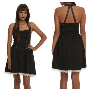 Step in Time Black Steampunk Fit & Flare Buckle Halter Dress